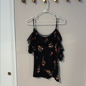 Maurices Black Floral Ruffle Blouse